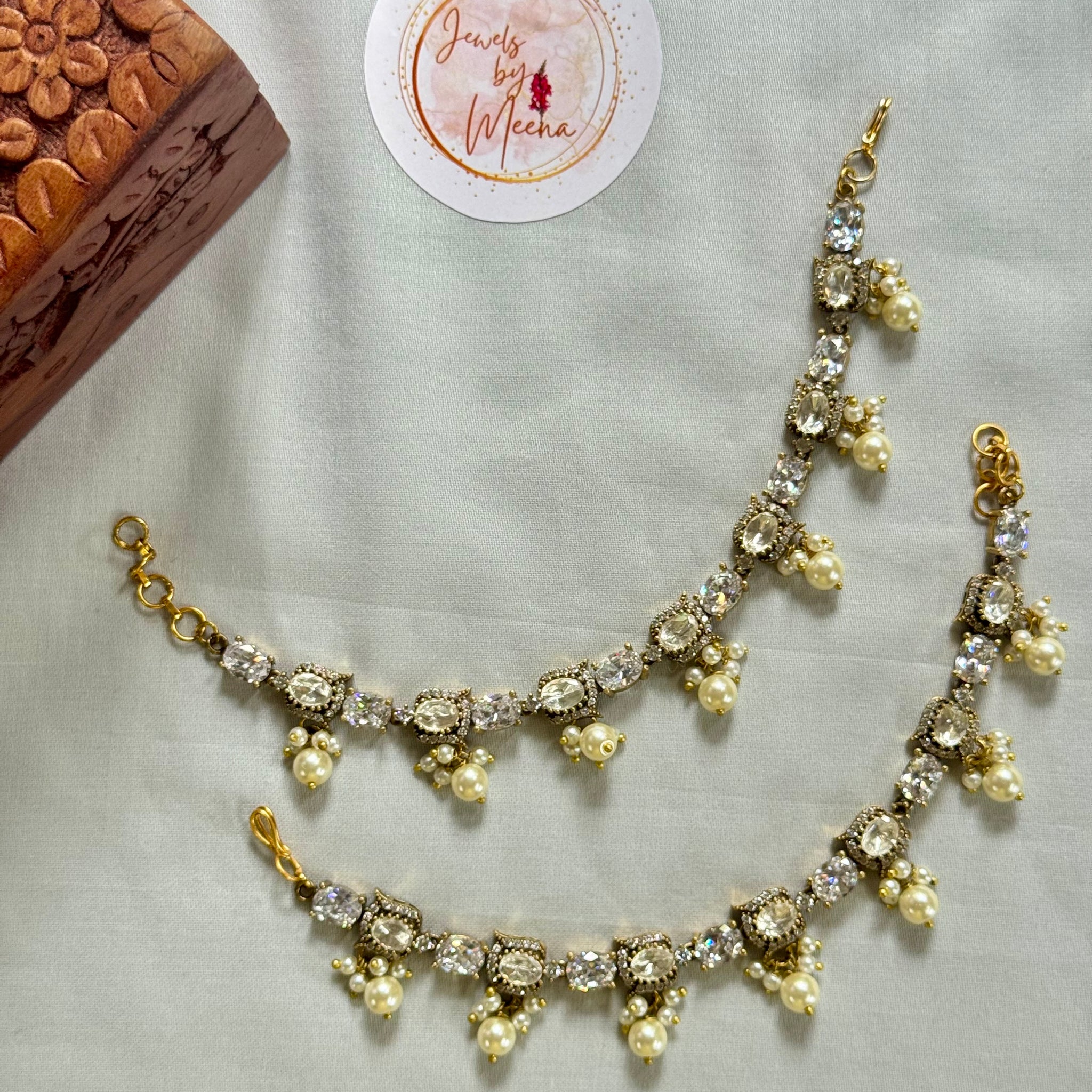 Elegant Victorian Earchain with Pearl Drops