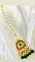 Dark Green Beads Pachi Kundan Maangtikka - Jewels by Meena