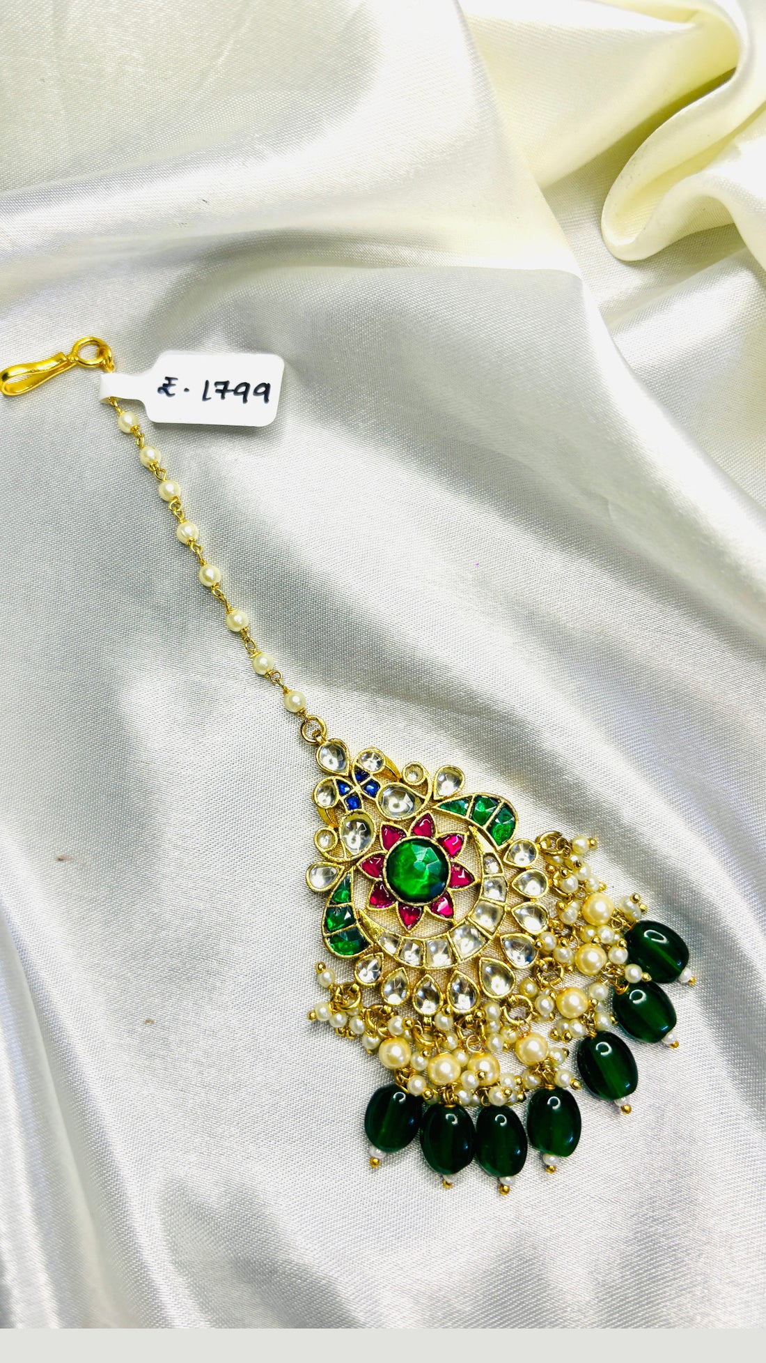 Bridal Green Pachi Kundan Maangtikka - Jewels by Meena