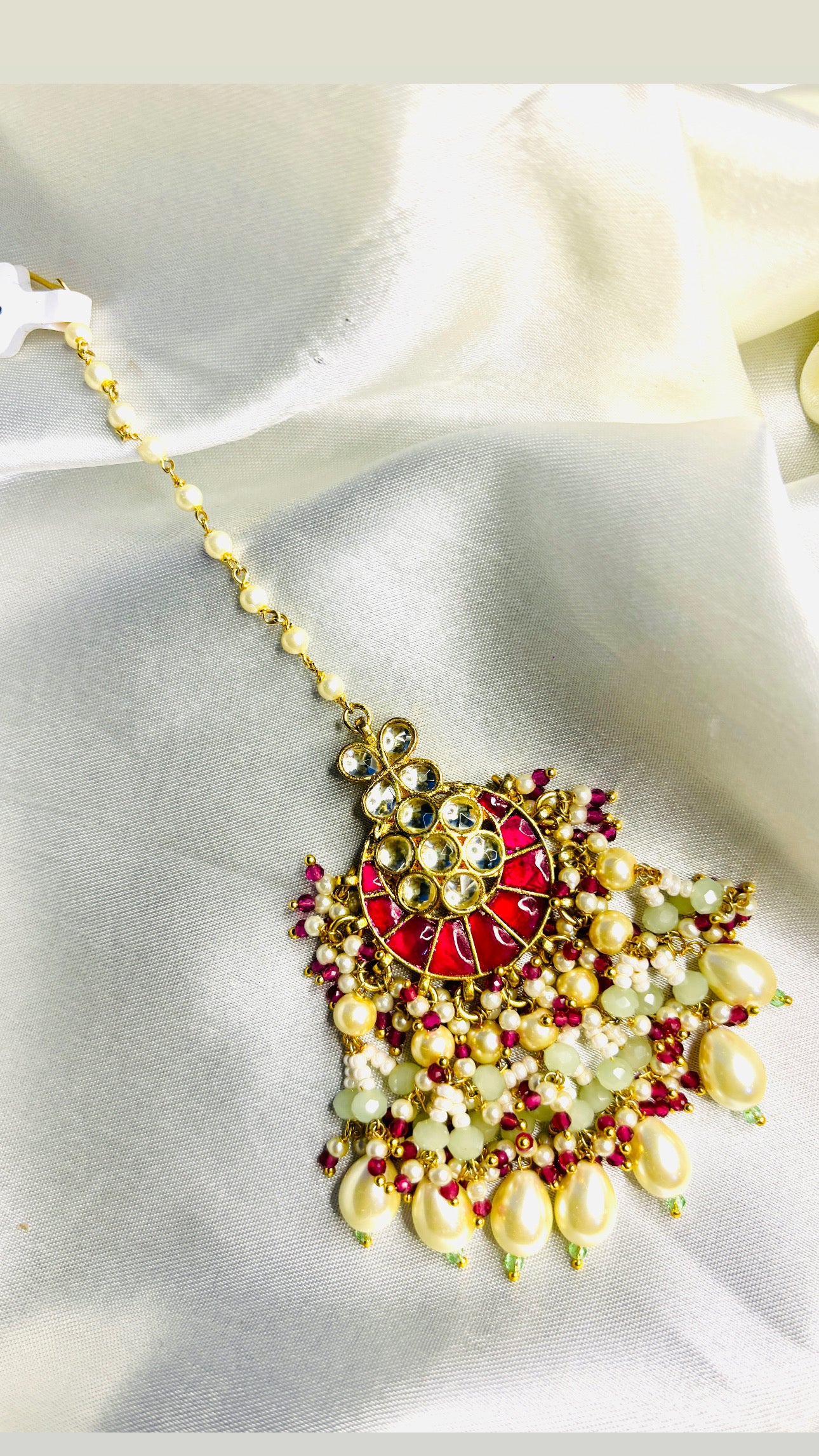 Bridal Mint Green Pachi Kundan Maangtikka - Jewels by Meena