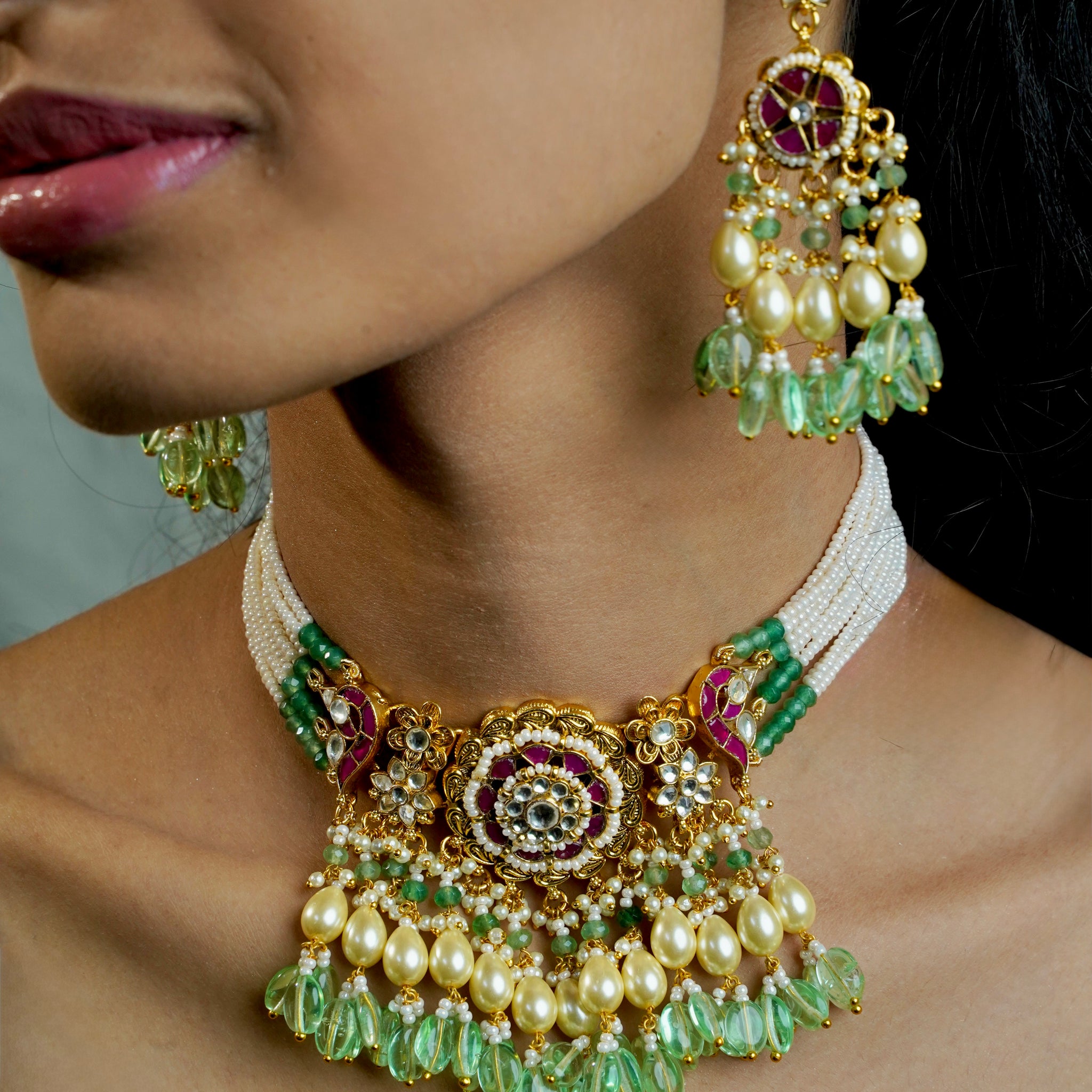 Mint Green Pachi Kundan Choker look
