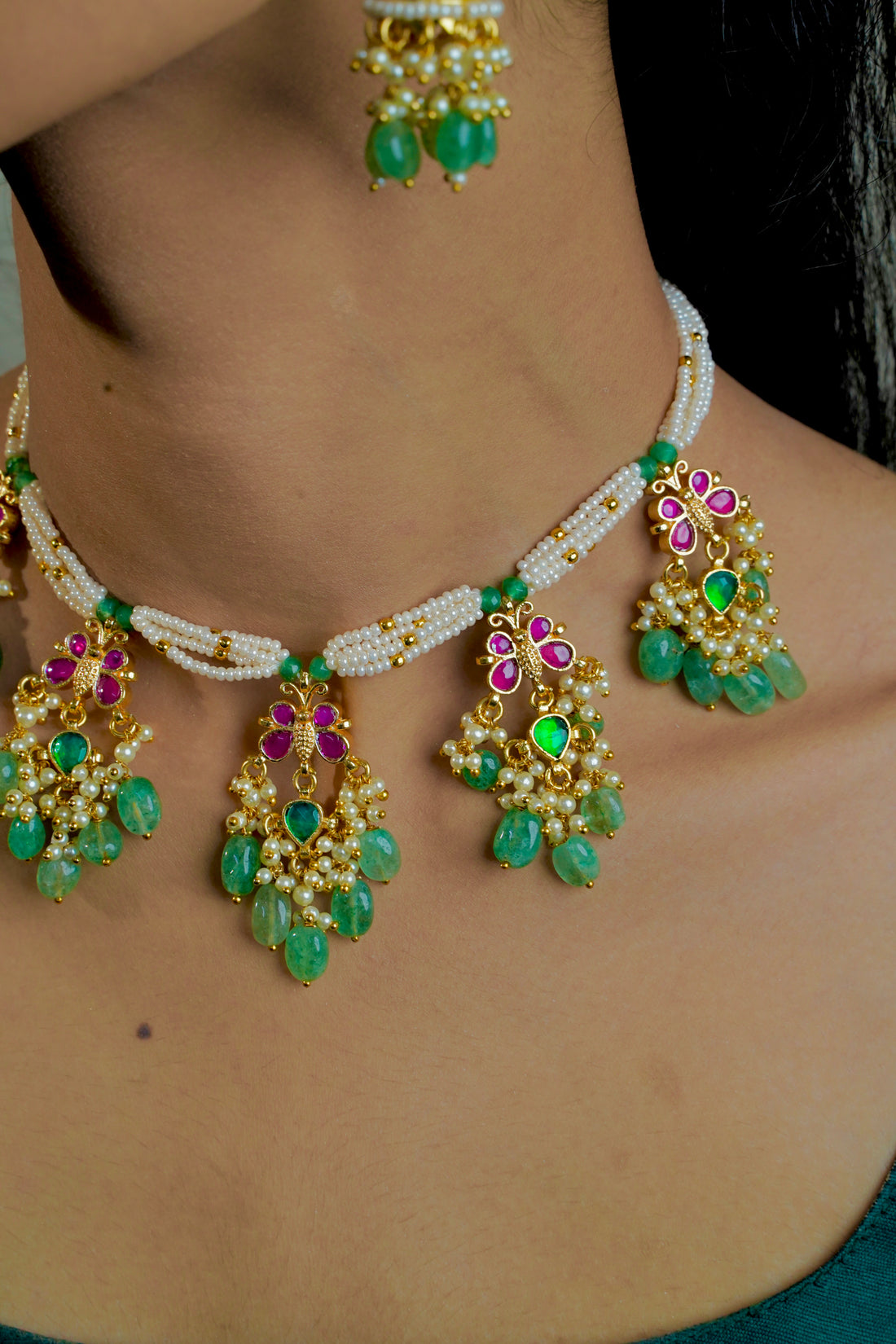 Pearl Chain with Butterfly Pendant Pachi Kundan
