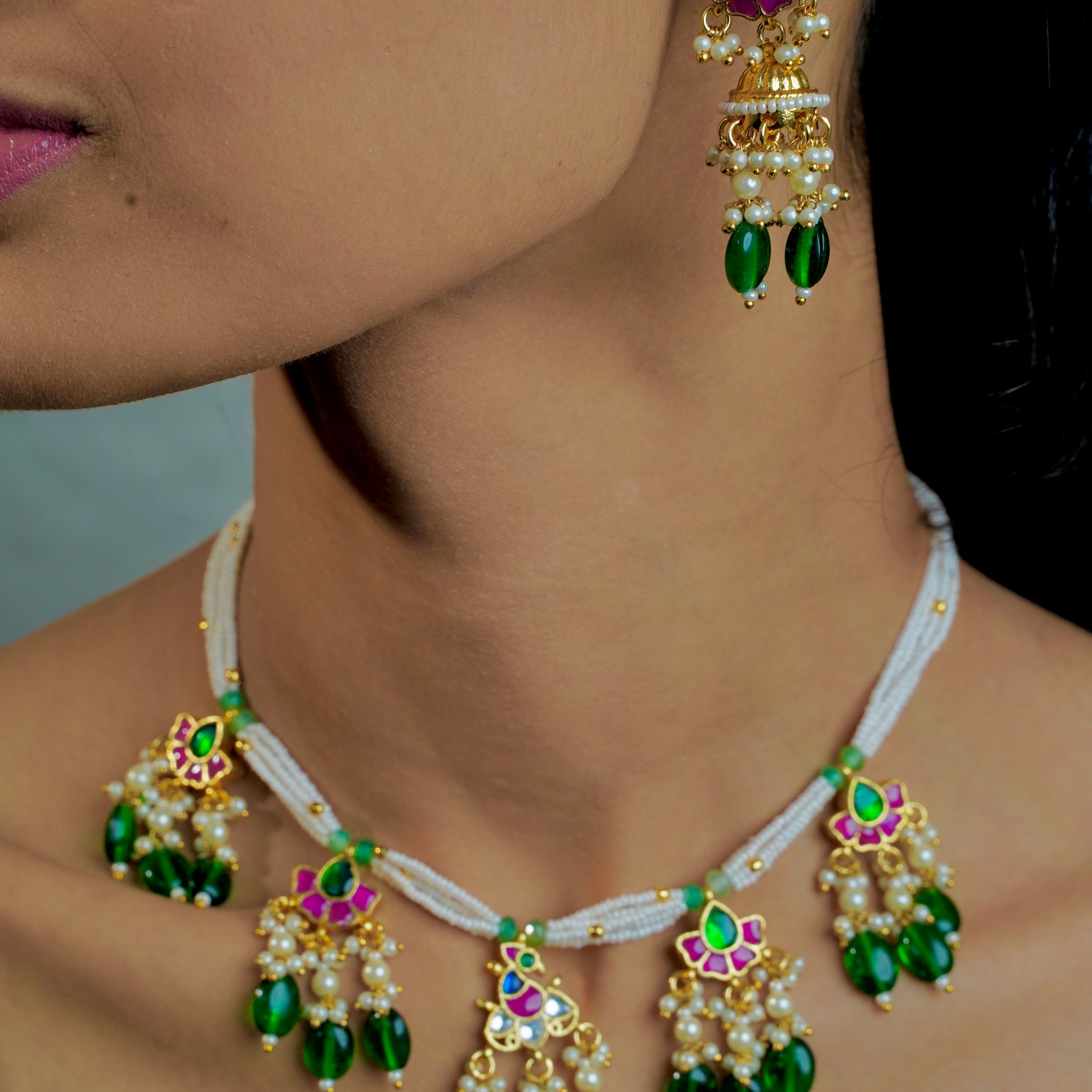 Royal Pachi Kundan with Green Beeds - Jewels by Meena