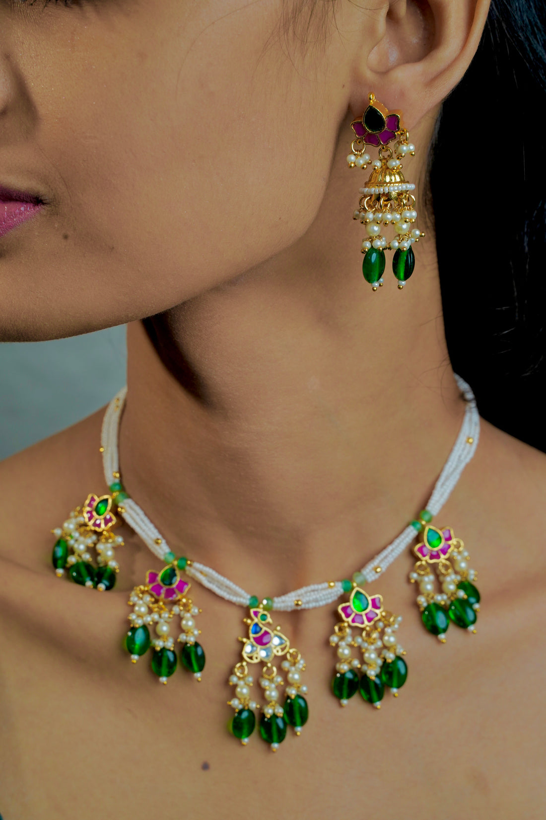 Royal Pachi Kundan with Green Beeds - Jewels by Meena