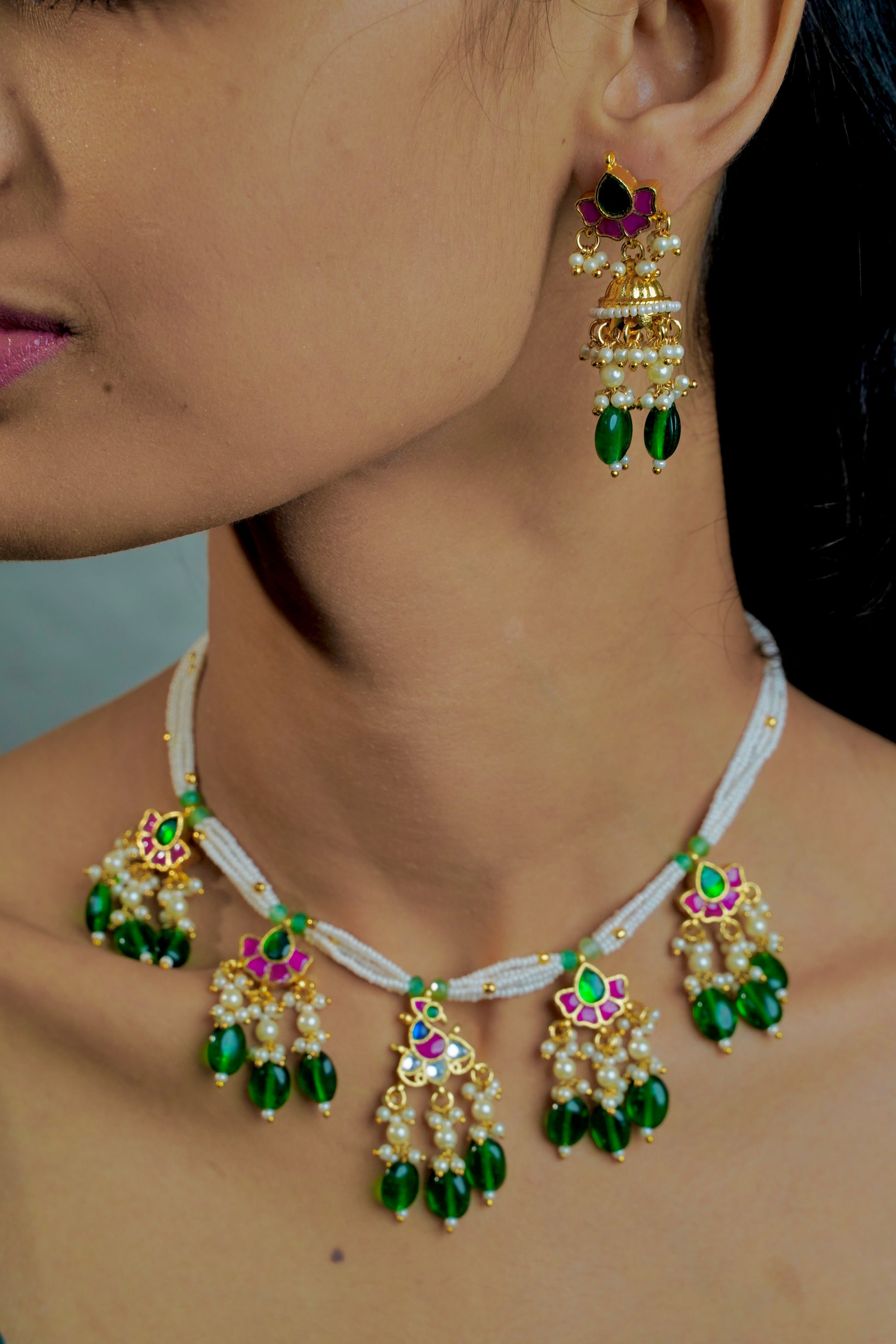 Royal Pachi Kundan with Green Beeds - Jewels by Meena