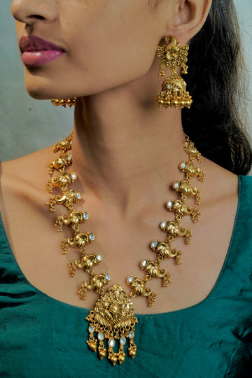 Ganesha Antique Haaram with Sparkling Crystal Necklace