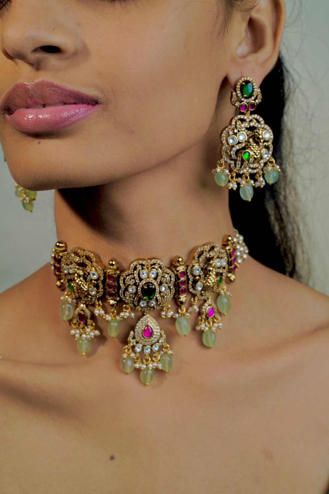 Peacock Jadau Victorian Necklace