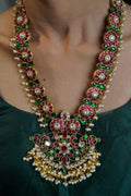 Exquisite Jadau Necklace with Floral and Leaves Design in (18K Gold Plated) - Jewels by Meena