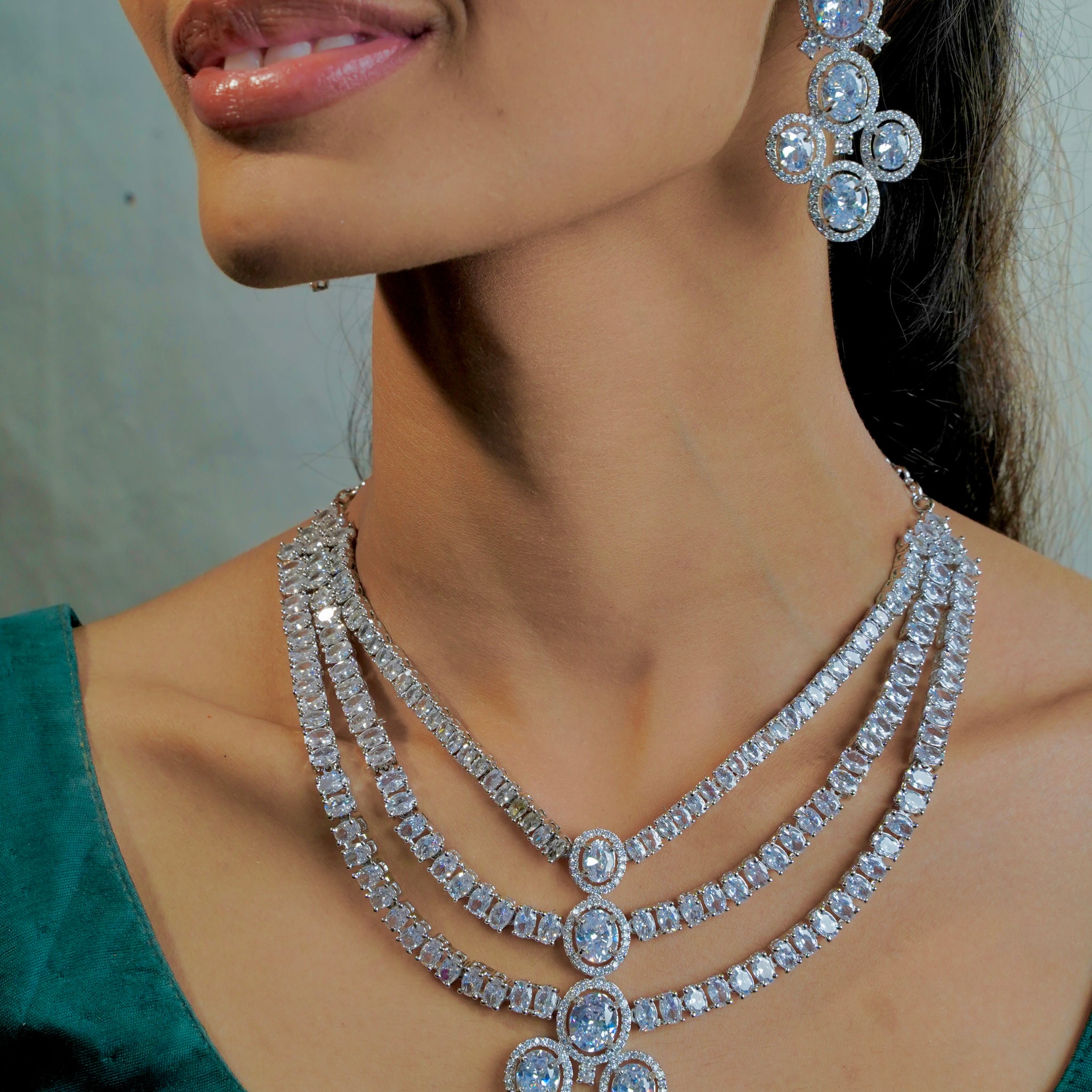 "Classic AD Necklace with Sparkling Clear Stones" - Jewels by Meena