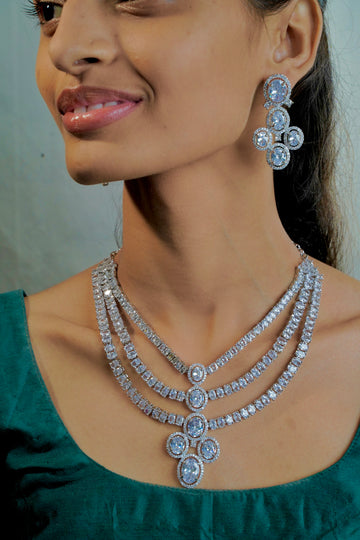 "Classic AD Necklace with Sparkling Clear Stones" - Jewels by Meena