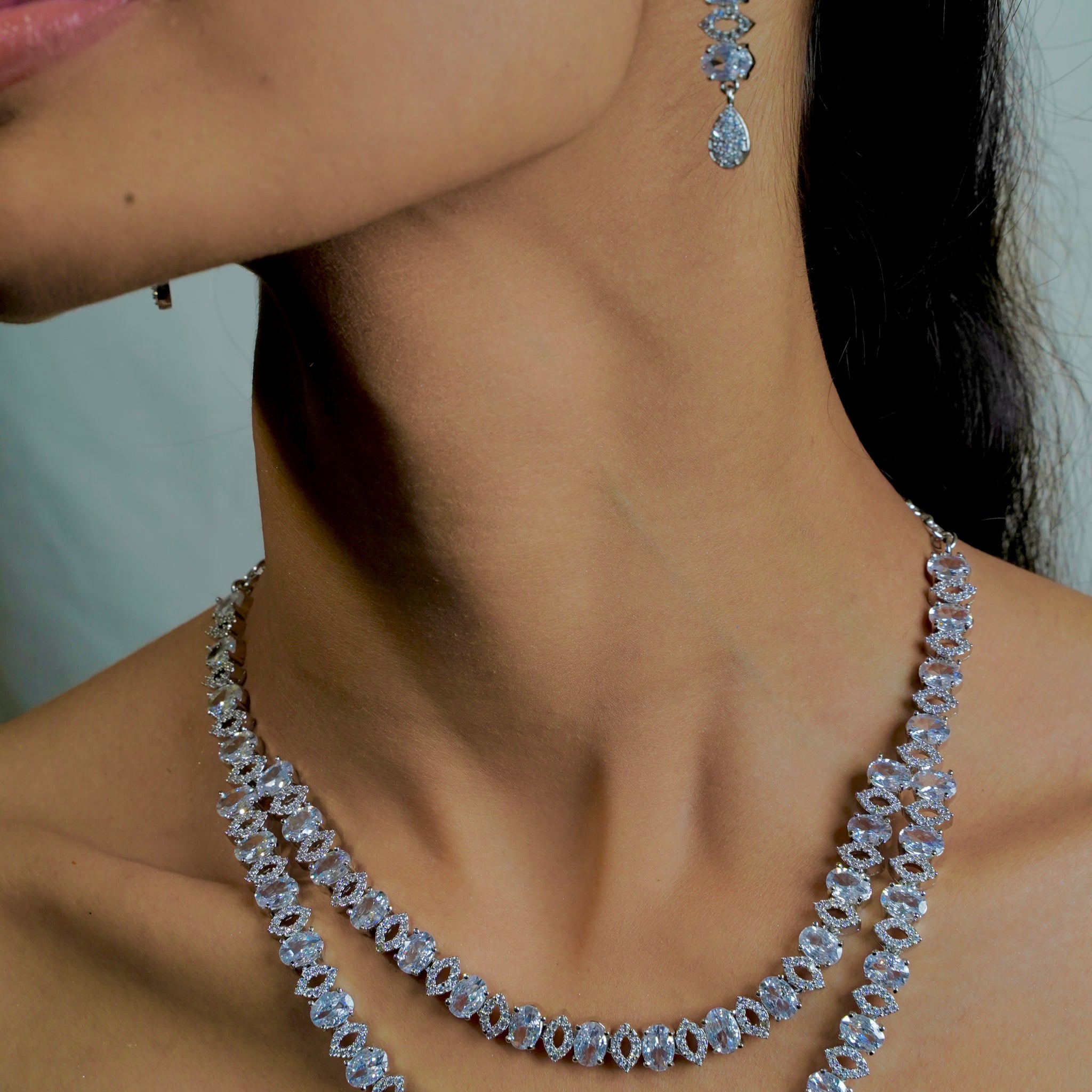 "Two-Layer AD Necklace with Crystal Stones for a Graceful Look" - Jewels by Meena
