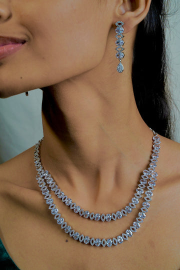 "Two-Layer AD Necklace with Crystal Stones for a Graceful Look" - Jewels by Meena