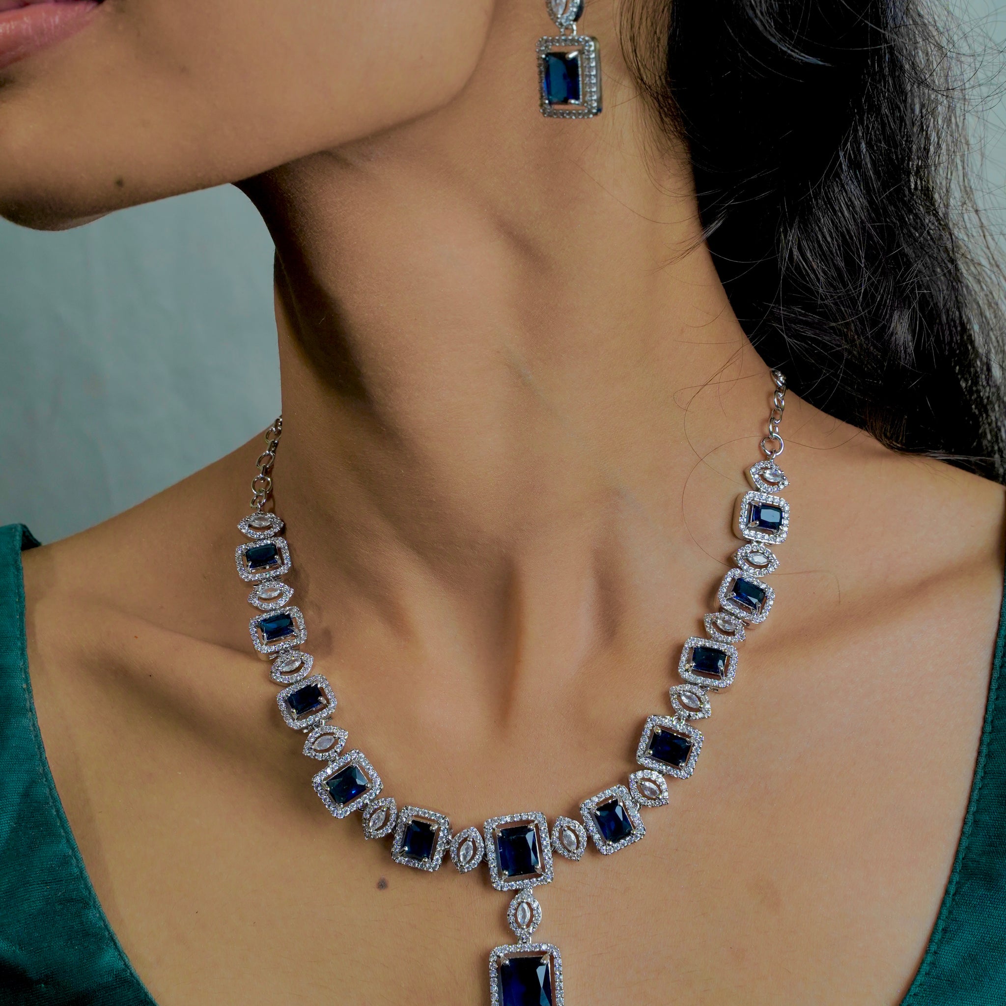 "Elegant AD Necklace with Blue Stones for a Royal Look" - Jewels by Meena
