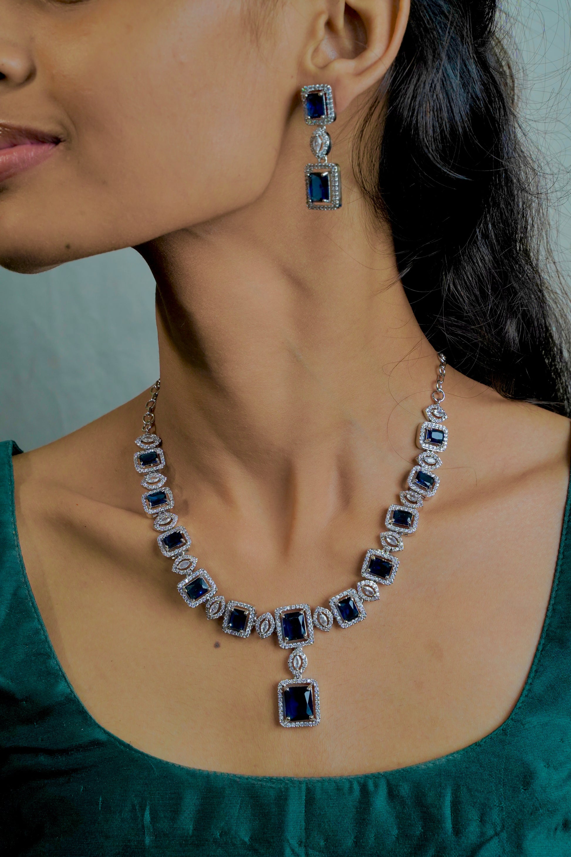 "Elegant AD Necklace with Blue Stones for a Royal Look" - Jewels by Meena