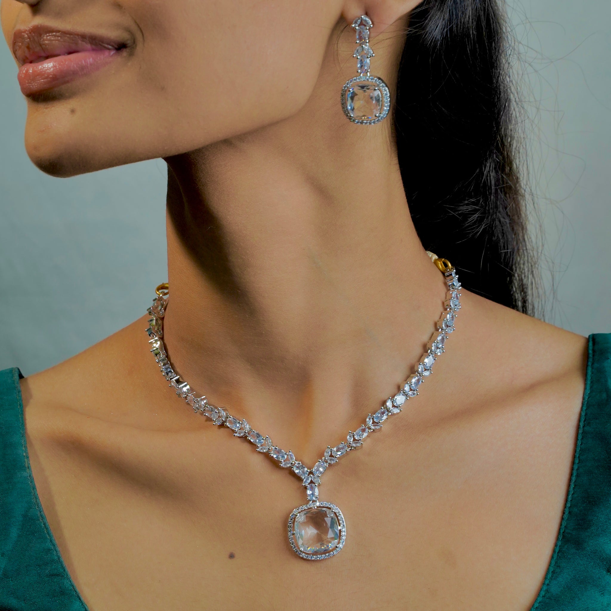 "Elegant AD Necklace with Bold Pendant and Stunning Center Stone" - Jewels by Meena
