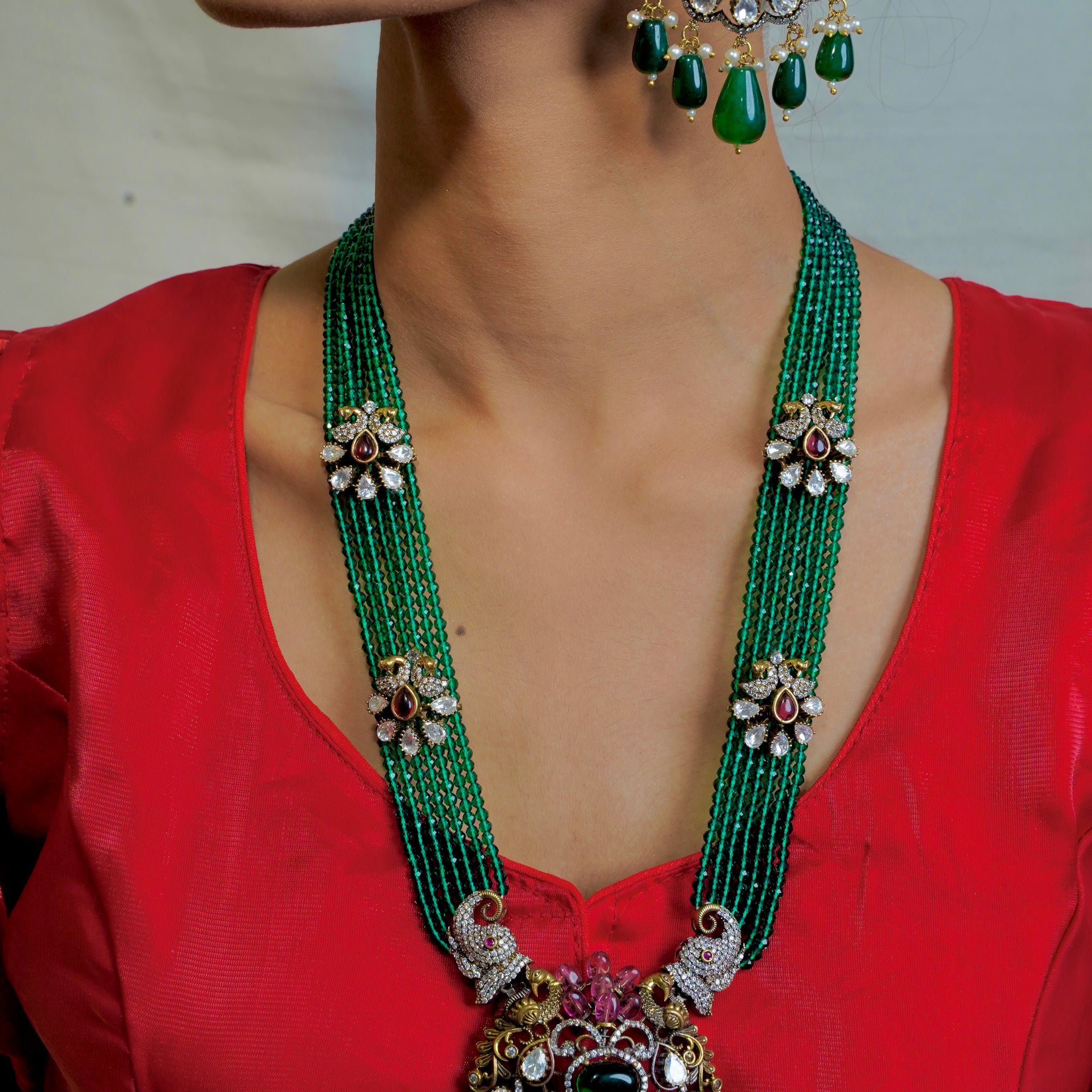 Victorian Haaram with Peacock, Elephant & Floral Motifs