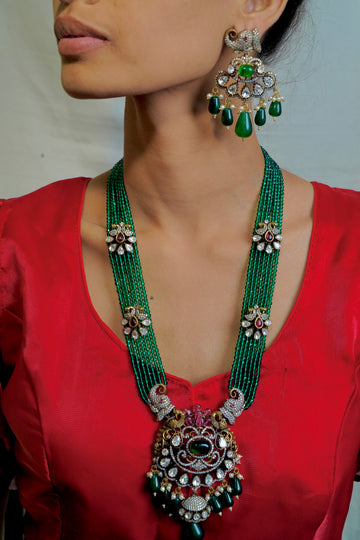 Victorian Haaram with Peacock, Elephant & Floral Motifs