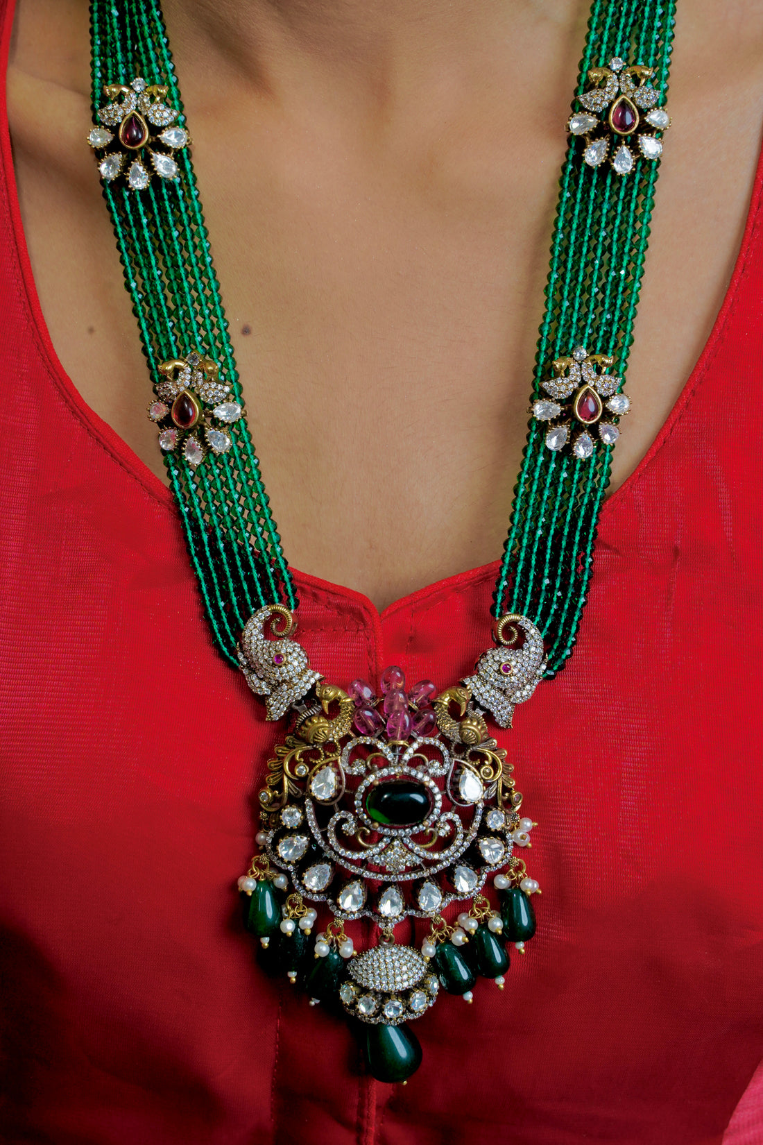 Victorian Haaram with Peacock, Elephant & Floral Motifs