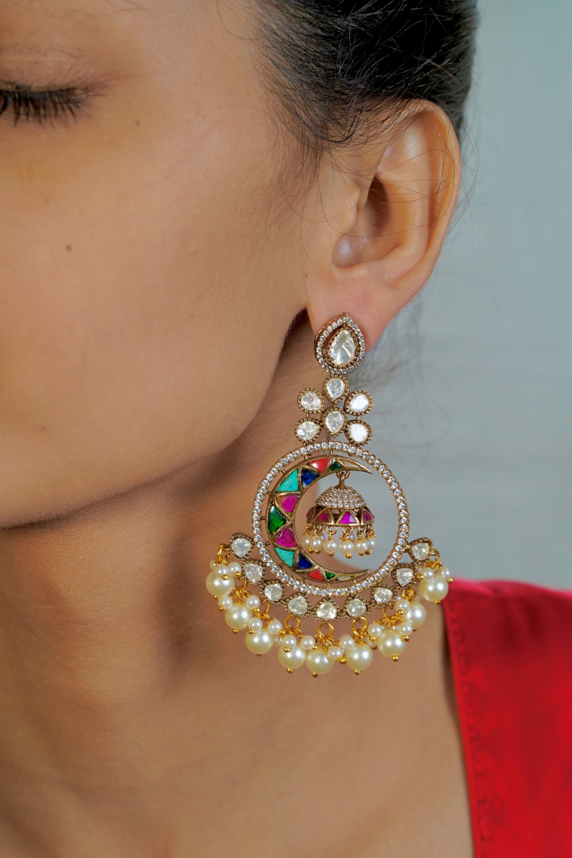 Polki Multi Colour Chandbali - Jewels by Meena