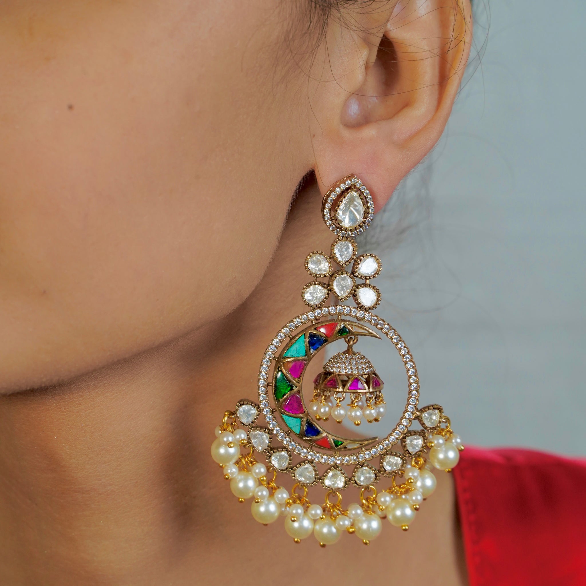 Polki Multi Colour Chandbali - Jewels by Meena