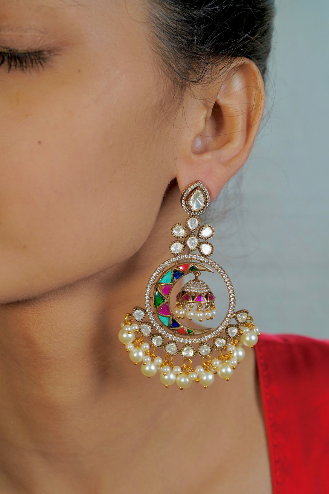 Polki Multi Colour Chandbali - Jewels by Meena