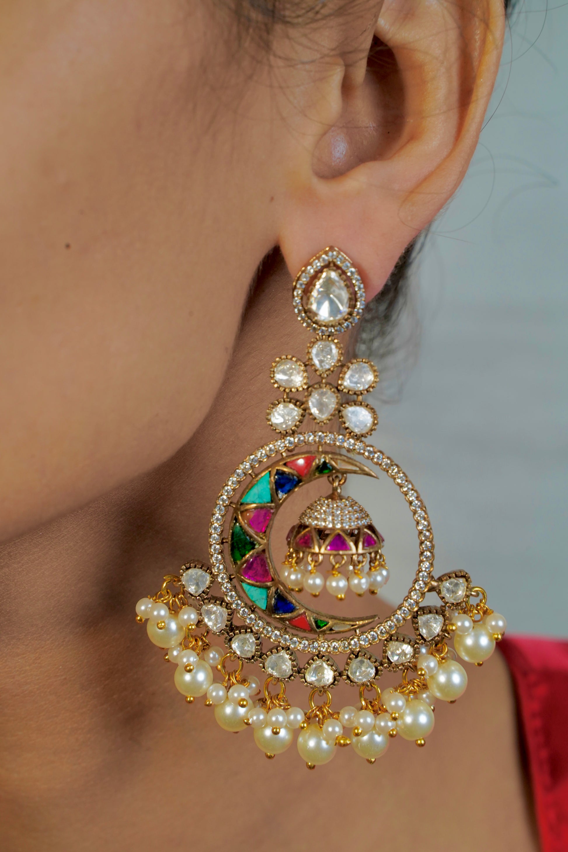 Polki Multi Colour Chandbali - Jewels by Meena