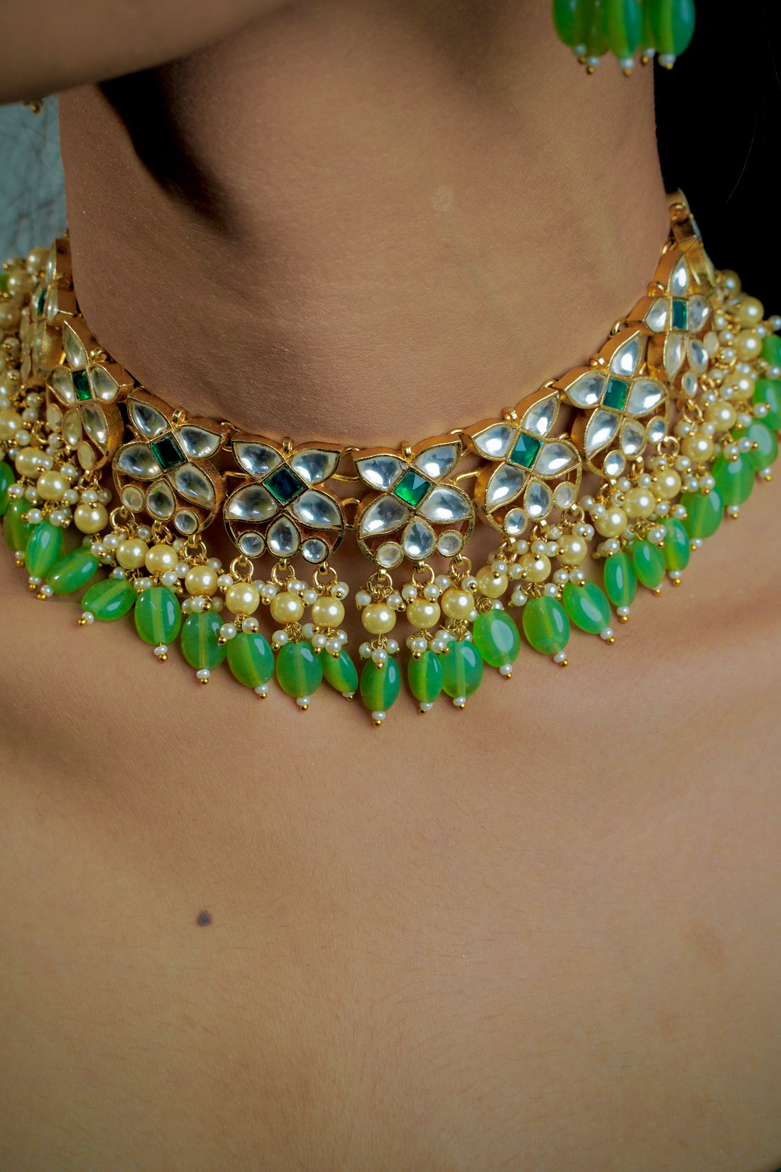Mint Elegance – Handcrafted Pachi Kundan Choker with Crystal Shine