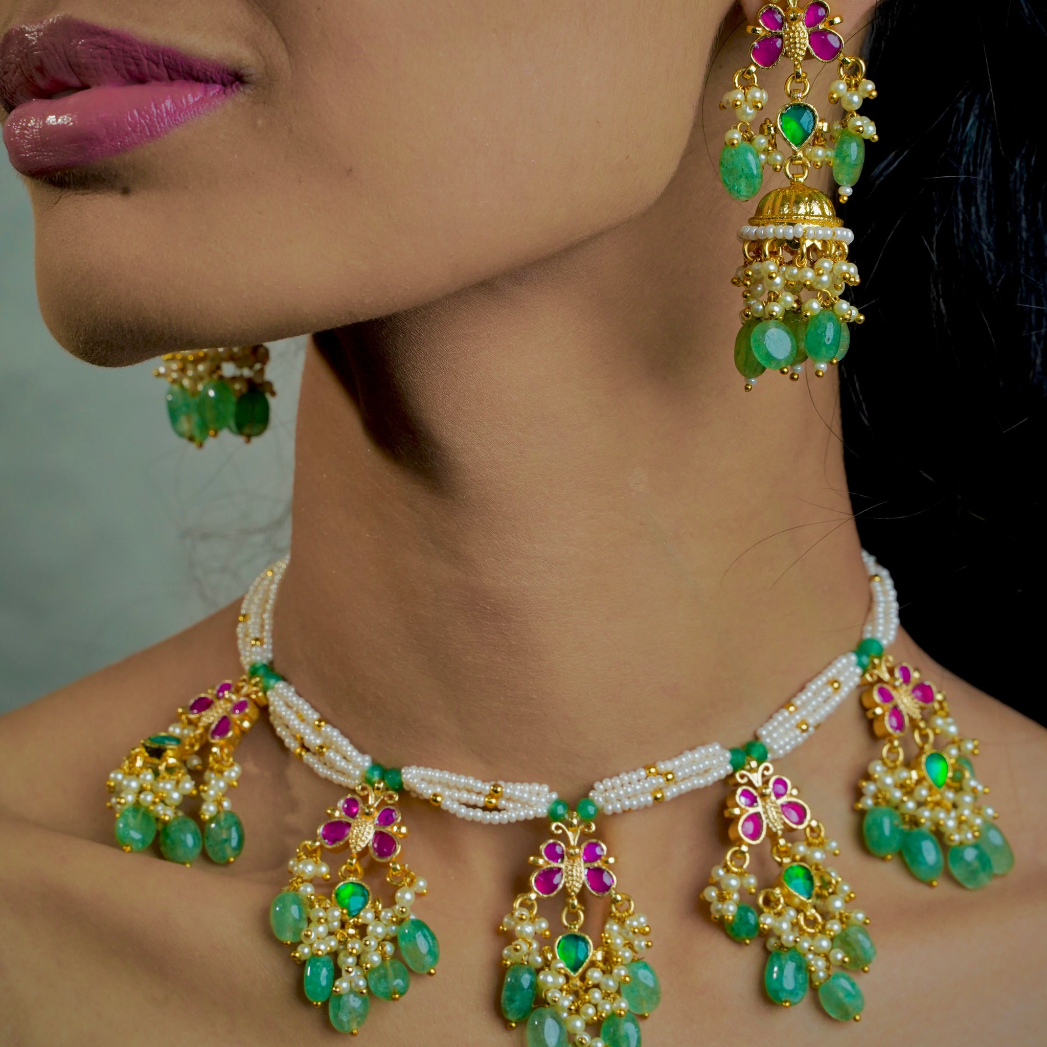 Pearl Chain with Butterfly Pendant Pachi Kundan