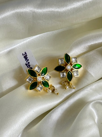 Jadau Rice Pearl Drop Stud Green White