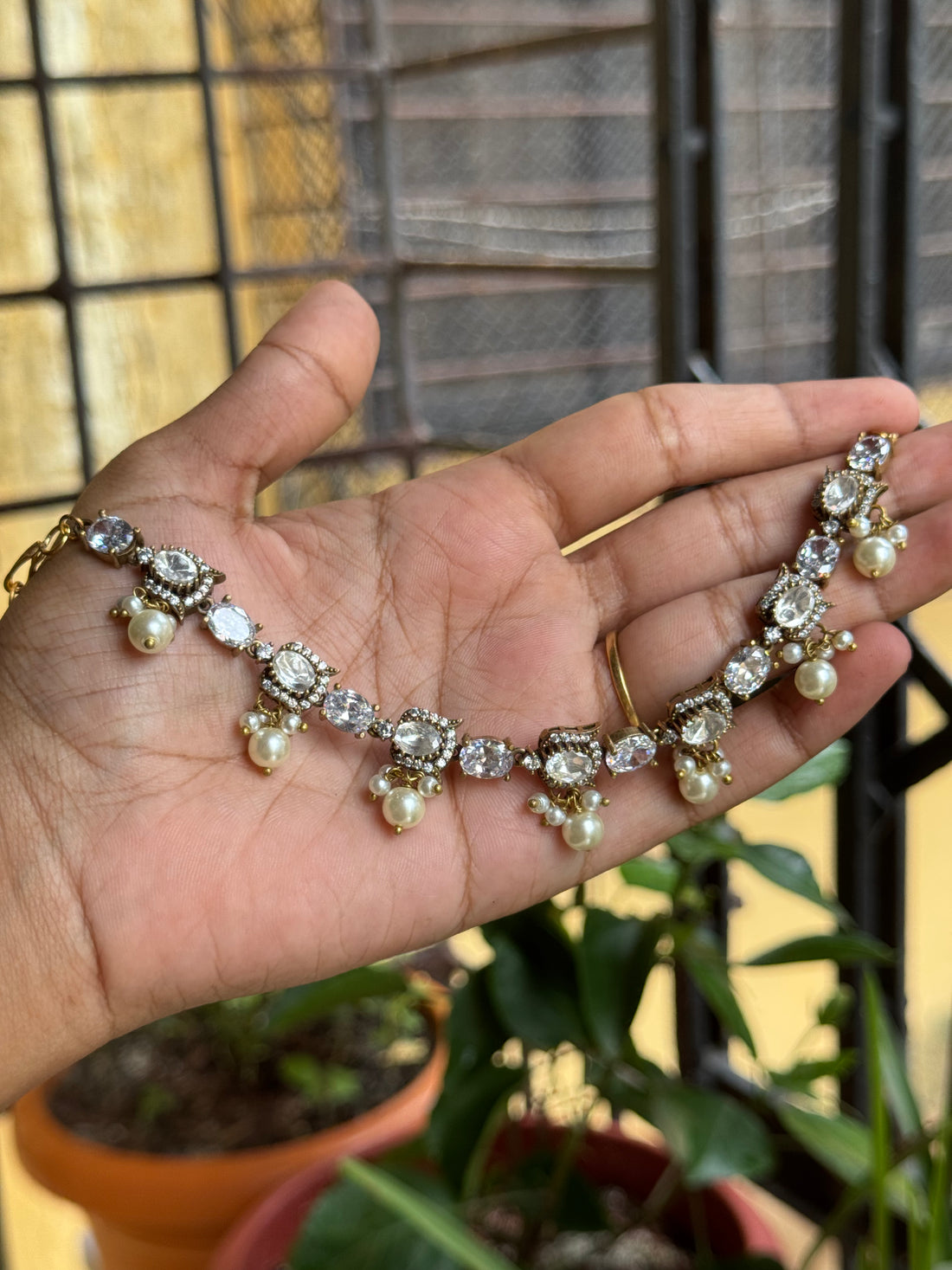 Elegant Victorian Earchain with Pearl Drops