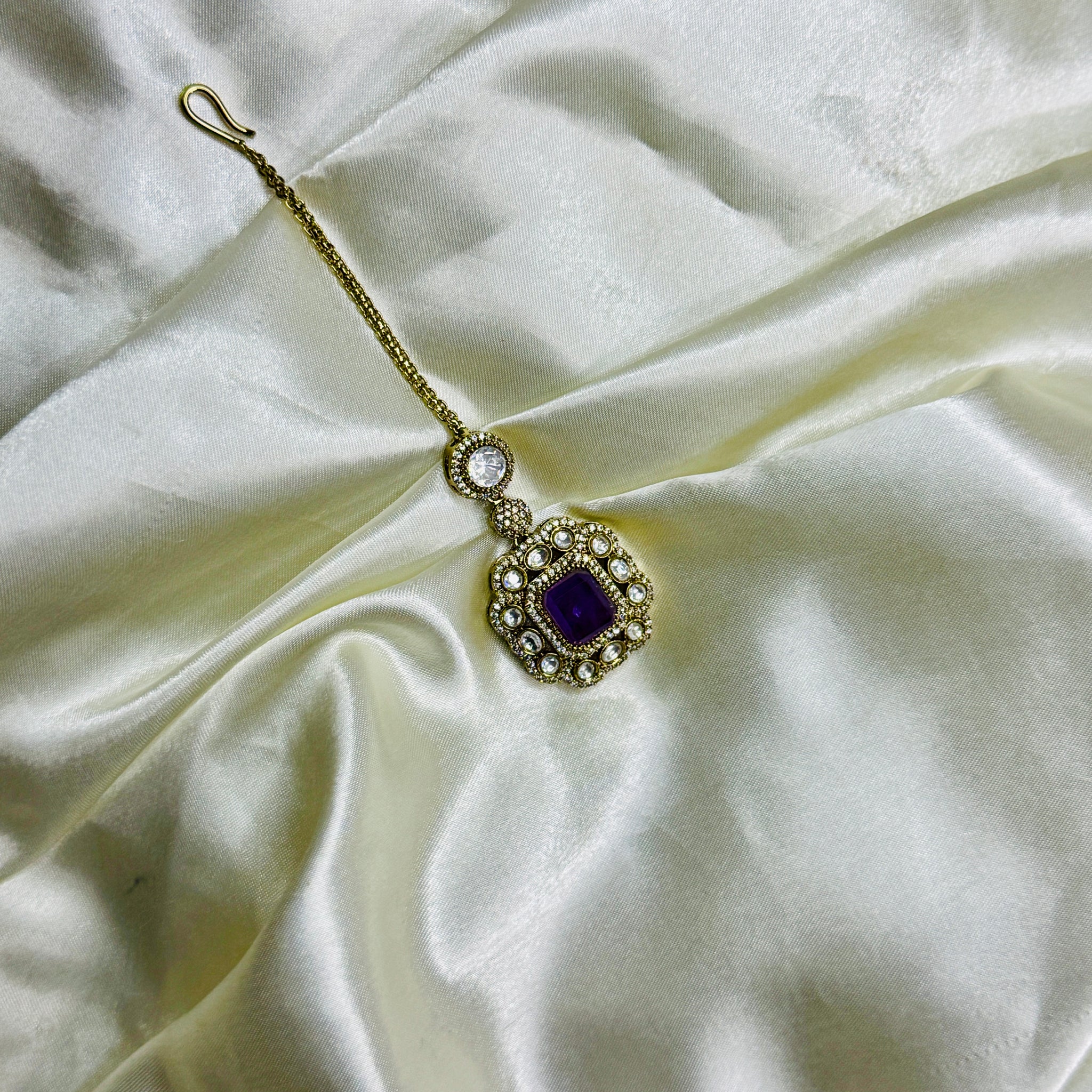 Victorian Mangtikka with purple Stone and Crystal Accents