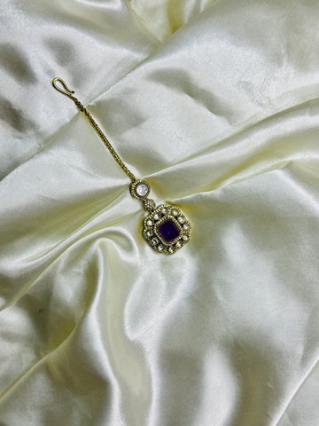 Victorian Mangtikka with purple Stone and Crystal Accents