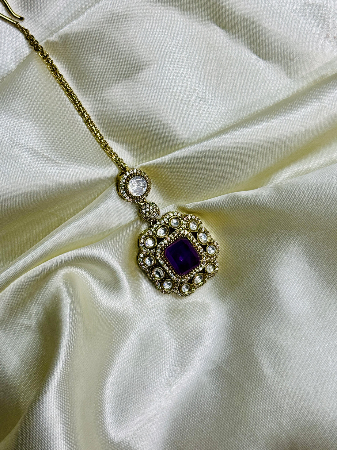 Victorian Mangtikka with purple Stone and Crystal Accents