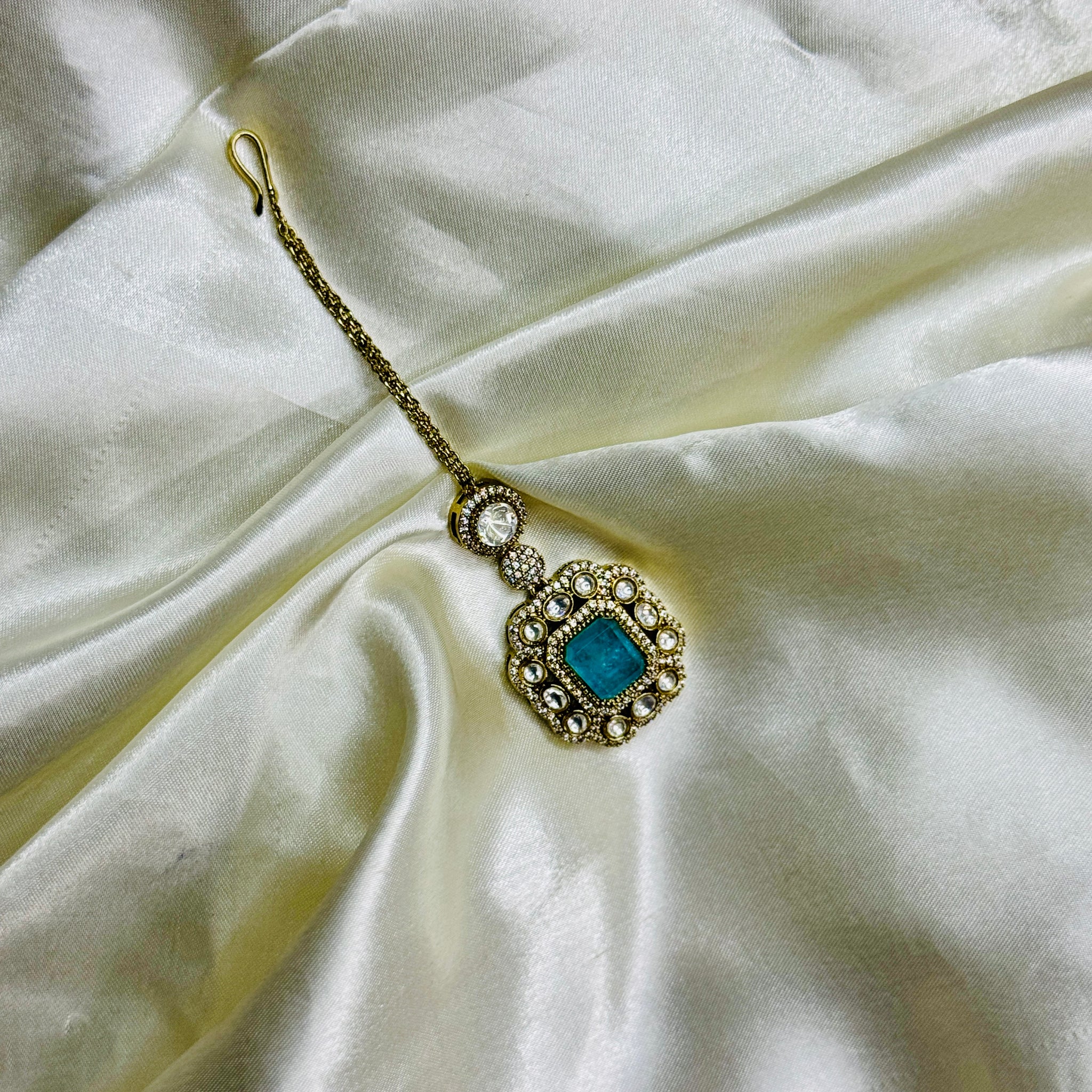 Victorian Mangtikka with Pastel Blue Stone and Crystal Accents