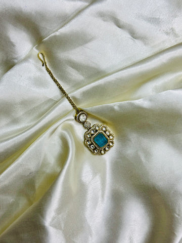 Victorian Mangtikka with Pastel Blue Stone and Crystal Accents