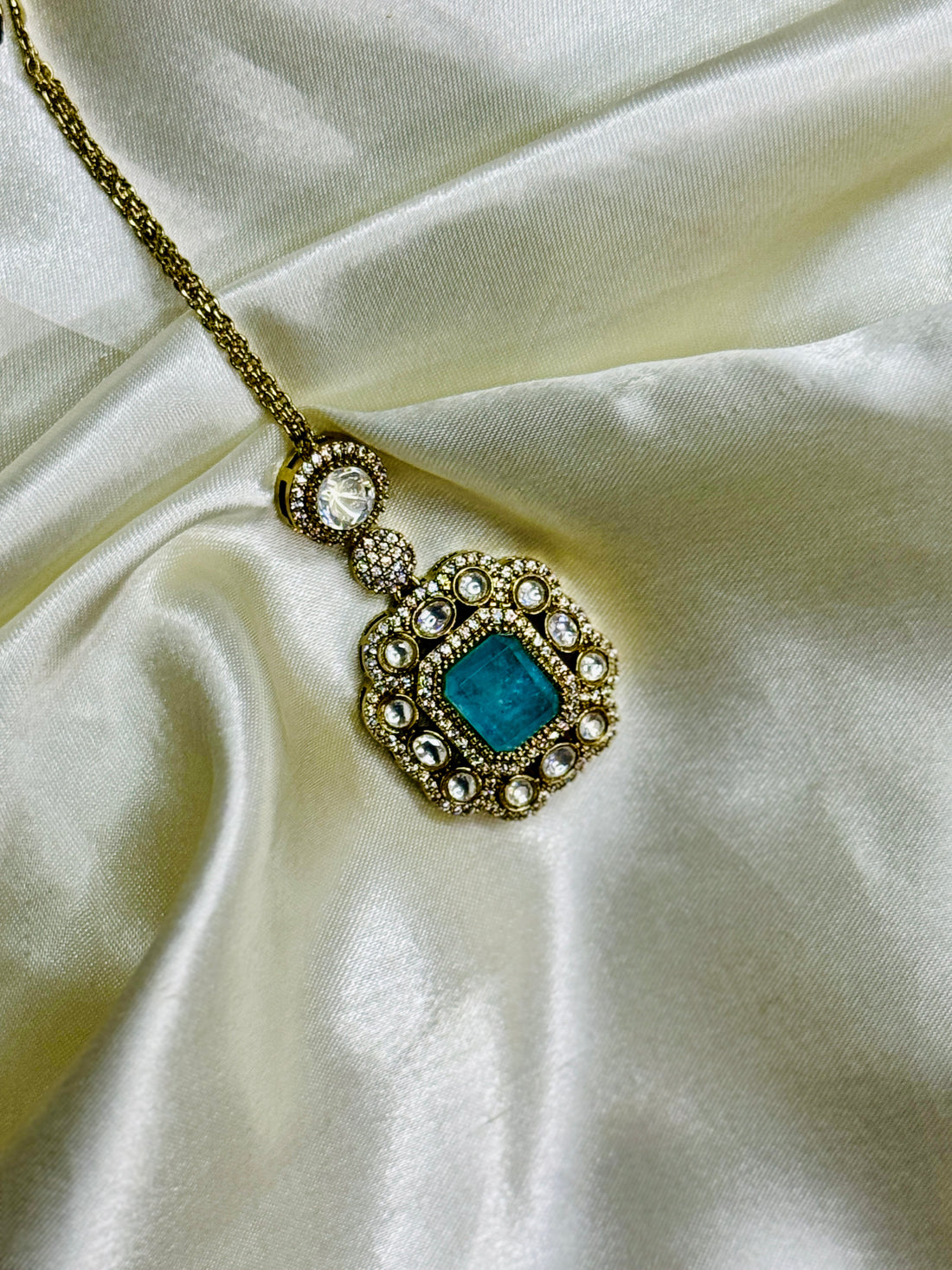 Victorian Mangtikka with Pastel Blue Stone and Crystal Accents