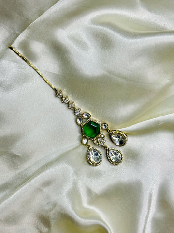 Serene Grace Victorian Mangtikka with Pastel Green Stone and Crystal Beads