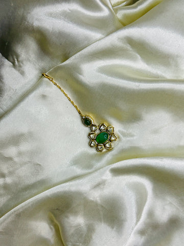 Pastel Green Charm Victorian Mangtikka with Crystal Stone Detailing
