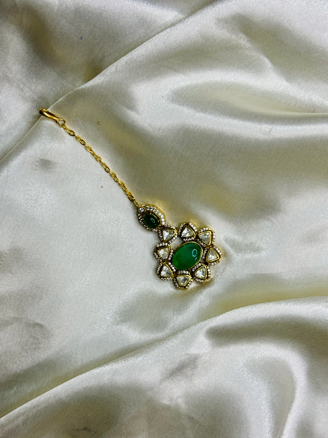 Pastel Green Charm Victorian Mangtikka with Crystal Stone Detailing