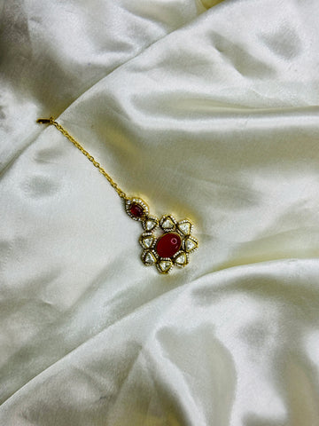 Crimson Radiance Victorian Mangtikka with Crystal Stone Detailing