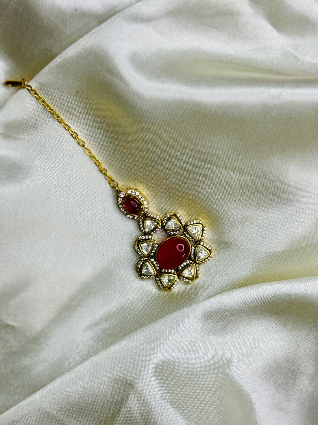 Crimson Radiance Victorian Mangtikka with Crystal Stone Detailing