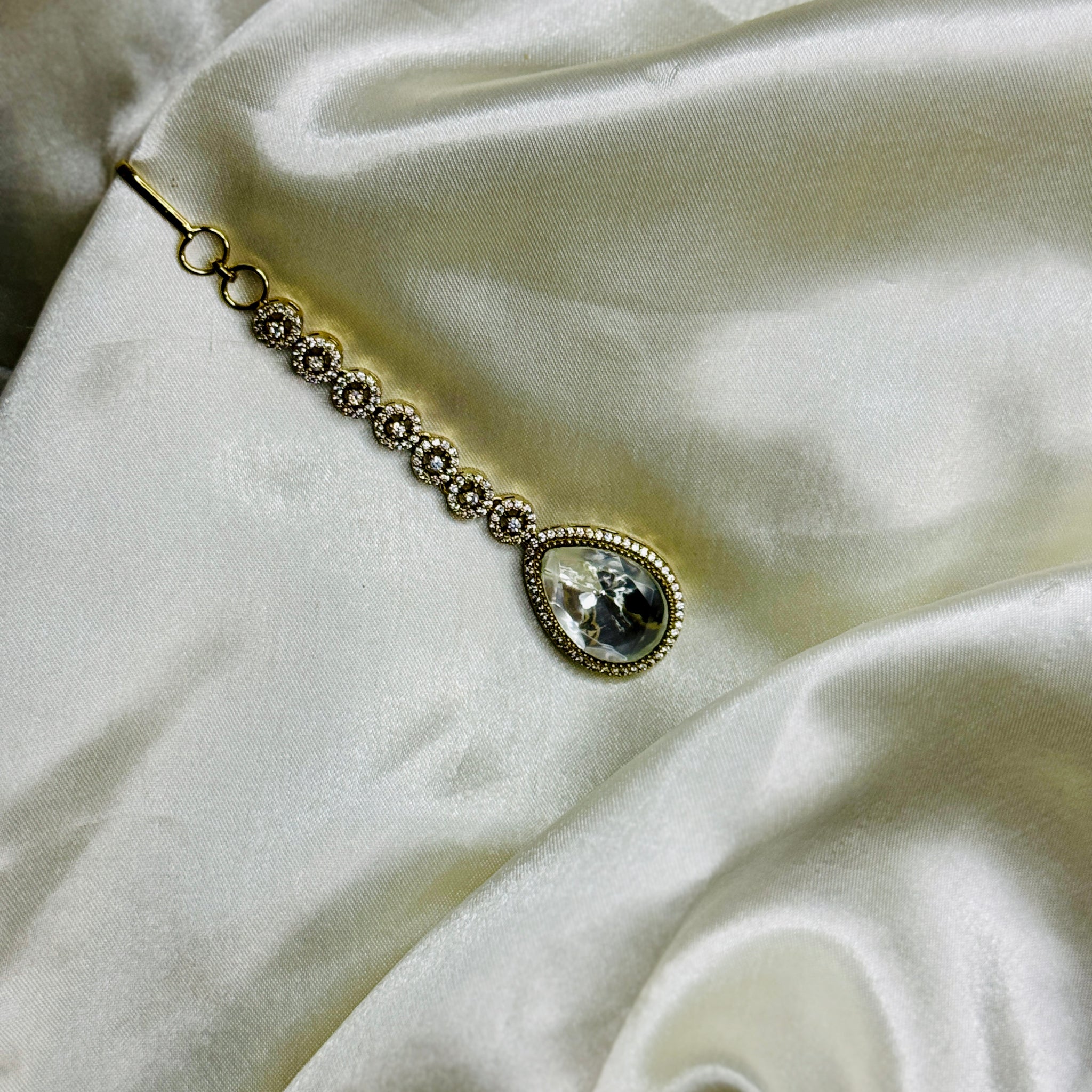 Ethereal Elegance: Victorian Maangtikka with Central Crystal and Crystal Finish