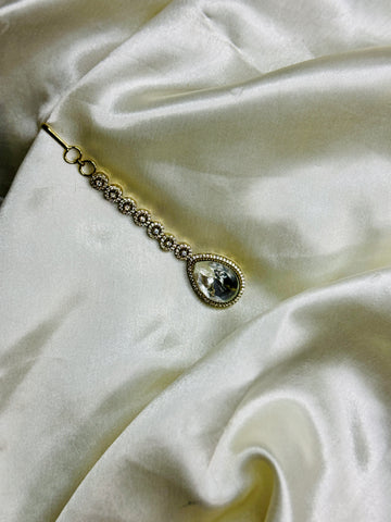 Ethereal Elegance: Victorian Maangtikka with Central Crystal and Crystal Finish