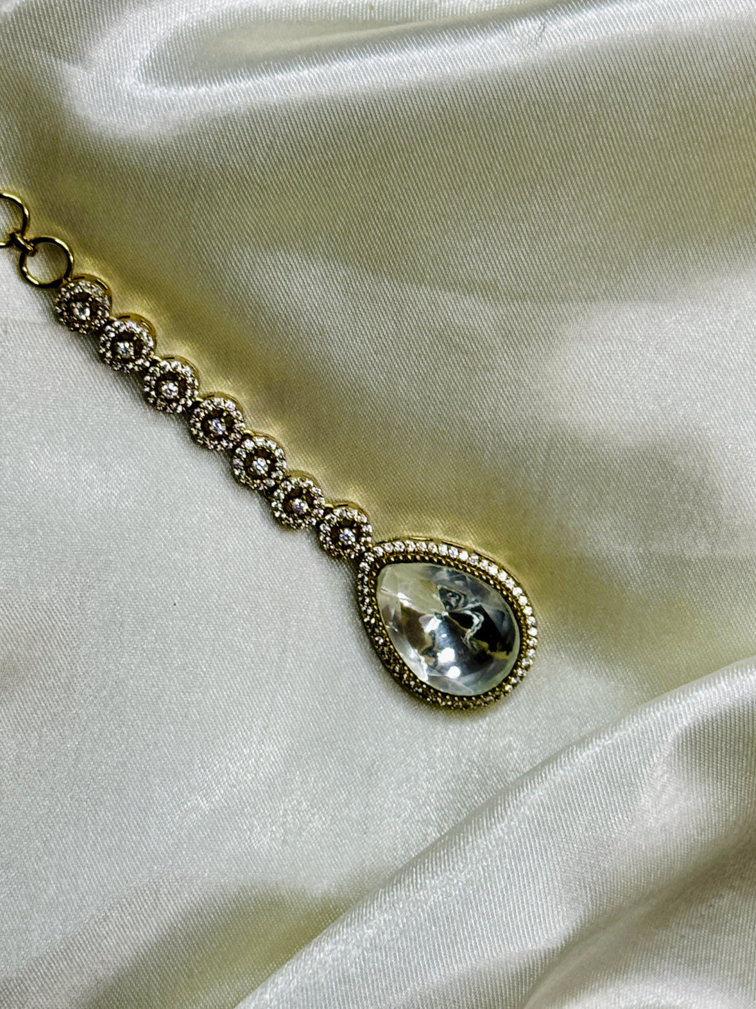 Ethereal Elegance: Victorian Maangtikka with Central Crystal and Crystal Finish