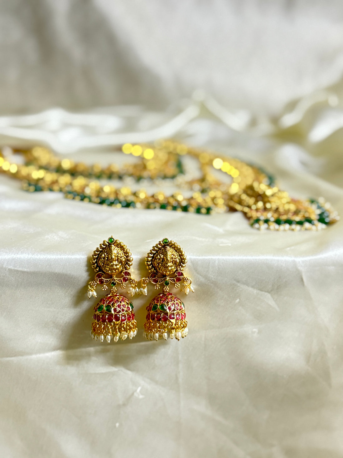 Bridal Lakshmi Golden Combo Set in Green Beads