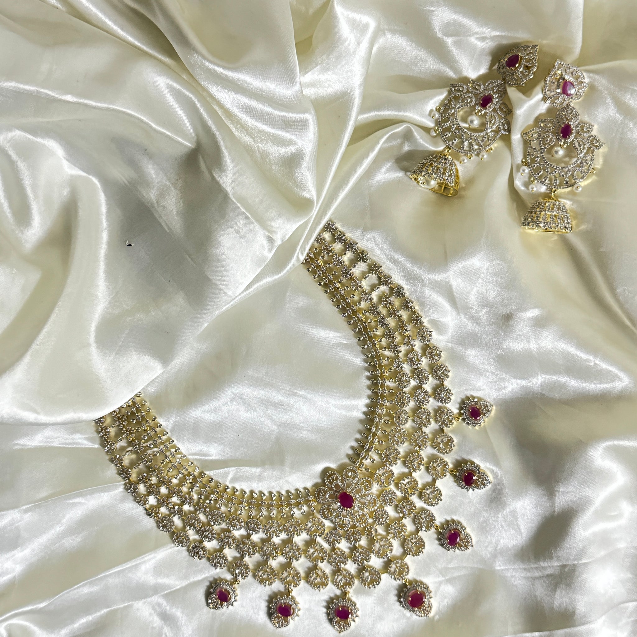 Victorian Red Stone Elegance Necklace (combo) - Jewels by Meena