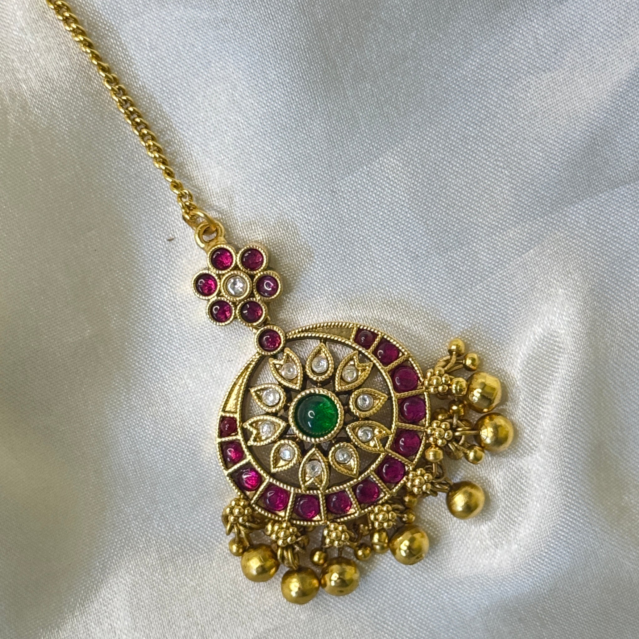 Antique Crystal Maangtikka with Golden Beads