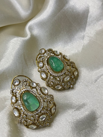 Vintage Elegance Earrings with Green Stone