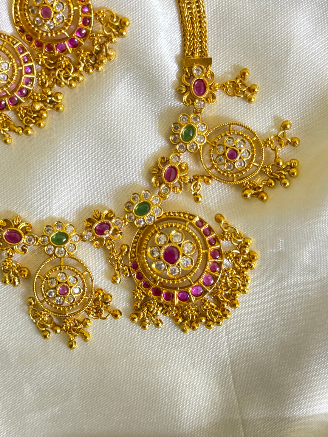 Antique Floral Necklace with Stone Embellishments - Timeless Beauty - Jewels by Meena