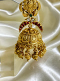 Traditional Jhumka Earrings with Floral Motif, Clear Stones & Golden Beads - Timeless Beauty - Jewels by Meena